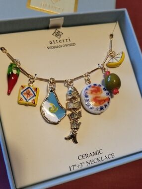 Atterri  Tapas Oyster, Fish Olive, Shrimp Lemon Chili Pepper Charm Necklace BNIB